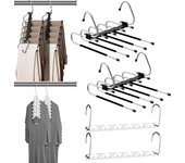 Pack 2 Perchas para Pantalones 5 en 1 y 2 Perchas Ropa Organizadores de Armarios  Perchas Pantalones de Acero Inoxidable  Organizador de Ropa, Faldas y Camisas