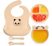 KIDOO Pack de Vajilla y Babero - Set de 5 piezas de Silicona Libre de BPA