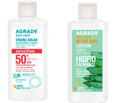 AGRADO Pack Solar SPF50+ y After Sun | Crema Facial Alta Protección + Loción Hidrocalmante | Aloe Vera Natural | Rápida Absorción | Alivio e Hidratación Post-Sol | 2x100 ml
