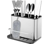 Escurridor de cubiertos para fregadero, 4 compartimentos con escurridor, ideal para cocina y baño.