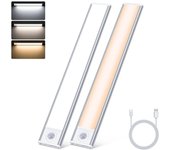 30CM Luz LED con Sensor de Movimiento 2500mAh,Luz LED Armario con 3 Color 3 Modos USB-C Recargable,108 LED Cocina Bajo Mueble para Gabinete Pasillo Escalera Sótano Cocina (2 Piezas)