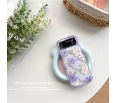 Cute Korean Oil Painting Flower Floral Lattice Wavy Case for Galaxy Z Flip 3 5G Z Flip3 Flip4 Zflip3 Zflip4 Z Flip 4 Fresh Cover