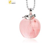 CSJA Apple Natural Stone Crystal Pendant Charms Tige Amethysts Pendants Rose Quartz Necklaces for Female Women Chrismtas G046
