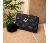 New Circle Love Star Four Leaf Grass Print Four Leaf Grass Hair Ball Decoration Multi Card Short Zero Wallet Bag for Women