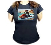 MERCHANDMANIA CAMISETA NEGRA MUJER deporte agua moto acuatica carrera playa oferta tshirt