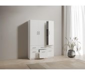 Vente-unique - Armario 3 puertas y 6 cajones - L136 cm - Blanco - BELOMY