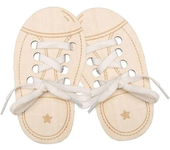 BABYZOCO Juego de Aprendizaje Zapato con Cordones para Atar, Juguetes enhebrado de Cordones, Zapatillas educativas de Madera con Cordones, Juguete Habilidades motrices, Beige, Incluye par de Zapatos