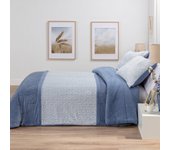 Manterol Outlet - Edredón comforter de borreguito geométrico azul con tejido térmico sherpa cálido, suave y mullido para un descanso reparador en invierno.