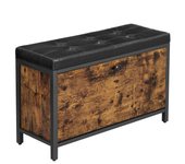 VASAGLE Banco Zapatero, Banco tapizado para Zapatos, con cajón, 2 Filas para 6 Pares de Zapatos, Estructura de Acero, Industrial, Marrón Rústico y Negro