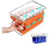 Dispensador de Huevo, Caja para Almacenar Huevo con Bandeja rodante para huevos de 24 unidades, plástico PET de grado alimenticio, fácil de limpiar, Portalata Portahuevos para frigorificos.,