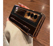 With Screen Protector Luxury Leather Case for Samsung Galaxy Z Fold 6 5 4 3 5G One-Piece Plating Stand Shockproof Cover Gold