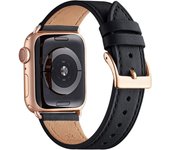 Correas de cuero para Apple Watch, correa de repuesto de cuero genuino para Apple Watch Series 9, 8, 7, 6, 5, 4, 3, 2 y 1, y iWatch SE y Ultra (38 mm, 40 mm, 41 mm, negro)