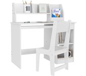 ZONEKIZ Juego de Escritorio y Silla para Niños de +5 Años Pupitre Infantil con 2 Cajones y Compartimento para Dormitorio Sala Estudio Blanco