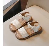 Unishuni Girls Sandals Princess One-Strap Summer Shoes Child Soft Skin-Friendly Cloth Sandal Kids Lace Pearl Bohemia Beach Flats
