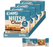 CORNY Barritas Nuts&Choc de Anacardos y Chocolate. Sin Azúcares Añadidos. 4 Packs de 3x32gr
