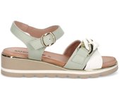Sandalia para mujer Sangiorgio en piel verde y blanca con cómoda cuña baja 2005-BOTTOLATO