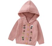 Sweet Fresh Floral Print Hooded Knitted Acrylic Long Sleeve Newborn Baby Girls Coat Soft Infant Sweater Overcoat Cardigan