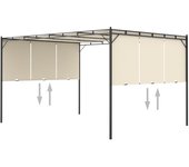 vidaXL Cenador de jardín con cortina lateral color crema 4x3x2,25 m