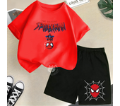 Cool Spider Man Fun Print Summer Cotton T-shirt+Shorts Boys and Girls 2-12 Year Old Round Neck Casual Children's Baby Casual Set