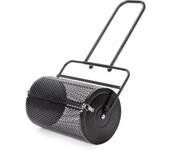 Distribuidor de abono de 24 pulgadas y esparcidor de turba - Esparcidor de césped con rodillo - Esparcidor de tierra vegetal, esparcidor de abono de superficie - Esparcidor de césped y jardín - Esparcidor de abono con canasta de malla metálica para c