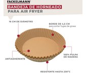 Fackelmann Bandeja de Papel para Freidora de Aire, Papel Air Fryer Redondo, Pulpa de Madera Antiadherente e Impermeable, Resistente hasta 230ºC, Accesorios Freidora de Aire, 16x4,5 cm, 50 uds.