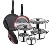 Pack de 3 sartenes ø20/24 y 28 cms + batería de cocina de 8pc en acero INOXIDABLE – SAN IGNACIO