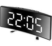 Creative Curved Electronic Clock, LED Large Screen Plug-in Battery Dual-purpose Mirror Alarm Clock, Student Bedroom Dedicated
