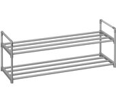 SONGMICS Zapatero de 2 Niveles, Estantería de Zapatos, Estantería de Metal, para 8 a 10 Pares de Zapatos, Estante Apilable, para Pasillo, Salón, Dormitorio, 30 x 92 x 34 cm, Negro/Gris