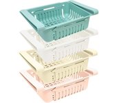 Juego de cajas de almacenamiento para frigorífico, 4 organizadores retráctiles para cocina y frigorífico, en 4 colores azul, blanco, rosa y beige