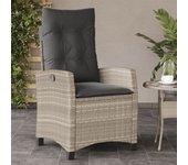 vidaXL Sillón de jardín reclinable con cojines ratán PE gris claro