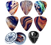 Guitar Picks-Medium, 6 Pack Art Cool Guitar Pick In Metal Box W/Black Pick Holder, Unique Gift For Bass, Electric
