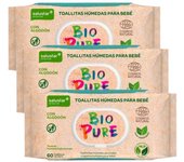 PACK 3x Toallitas Húmedas para bebé Biopure biodegradables Salustar 60 uds