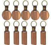 10 PCS Leather Wood Keychain Blank Wooden Keychain Blanks with Leather Strap Unfinished Wooden Keychains for Laser Engraving