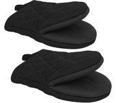 1 par de manoplas cortas para horno - Guantes de silicona para horno de alta resistencia al calor, mini manoplas con agarre antideslizante y presilla para colgar para barbacoa, hornear, cocinar y asar (negros)