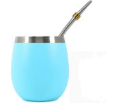 Vaso Mate Argentino Novomates - Kit Mate y Bombilla - Mate Argentino Kit Completo Reemplaza Mate Calabaza, Acero Inoxidable Doble Pared y Bombilla Mate Argentino - 237ml (Turquesa )