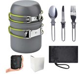 Portable camping utensil outdoor pot, mini gas stove set, picnic nature walking kitchen utensils, equipped with foldable spoons,