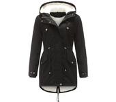 Women's hooded trench coat and zipper with plush lining, oversized winter casual clothing