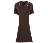 OUWU- Knitted Mini with Polo Collar for Women, Elegant and Fashionable Short Sleeve Party Dress