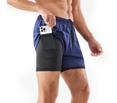 Men's running sports shorts 2-in-1 with phone pocket, suitable for marathons, outdoor use of polyester spandex materials in