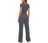 Women's 2 Piece Outfits Lounge Sets Short Sleeve Tops & High Waist Wide Leg Pants Tracksuit Sets