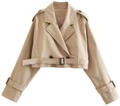 Women's waistband cut trench coat, spring jacket, vintage streetwear, long sleeved top with double buttons, 2024 women's three