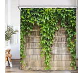 Green Vines Bathroom Curtains Brik Stone Wall Plants Bath Decorations Shower Curtain Polyester Fabric Bathtub Curtain with Hooks