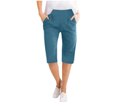Pantalones Capris de lino y algodón para mujer, pantalones con cordón de cintura elástica, pantalones cortos informales, pantalones diarios, cinco medias pantalón