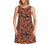 Fashionable custom green leopard print women's sleeveless sun dress, casual travel beach outfit bag