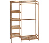 Perchero de Pie de Bambú Perchero para Ropa con Estante de Almacenamiento de 6 Niveles y Varilla Colgante para Salón Dormitorio Entrada 90x30x145 cm Natural
