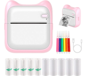 Mini Impresora, Impresora Térmica Portátil, Impresora de Bolsillo sin Tinta con 10 rollos de papel y 5 bolígrafos de color