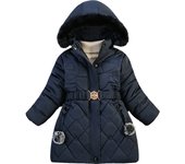 Girls Thick Warm Puffer Jacket Laminated Bubble Kids Coat with Fur Hoodie Puffy Outwear 3-8 Years Navy Blue