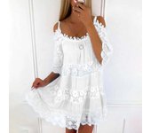 Evening Party Round Neck, Half Sleeve, Loose Cut, Summer Dress, Sweet Fairy, Embroidery, Crochet Ence, Dress with Unfolded