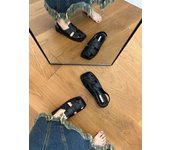 Fabric Rubber Buckle Strap Hoof Heels Low Sandals Woman Leather Low-heeled Slides Ho