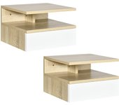 Set de 2 Mesitas de Noche Flotantes con 1 Cajón y Estante Abierto Diseño Moderno Montado en la Pared 35x32x22,5 cm Blanco